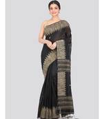 Women's black cotton silk handloom sarees With Blouse