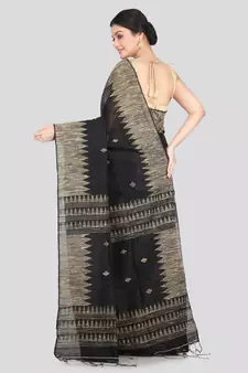 Women's black cotton silk handloom sarees With Blouse