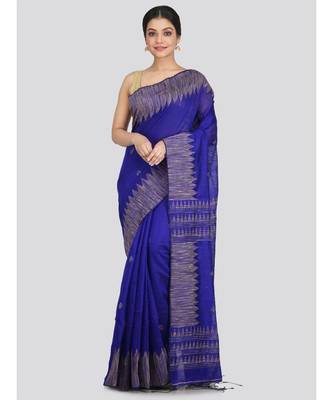 Women's blue cotton silk handloom sarees With Blouse 1
