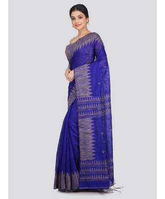 Women's blue cotton silk handloom sarees With Blouse 2