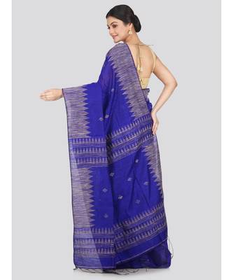 Women's blue cotton silk handloom sarees With Blouse 3