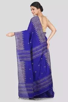 Women's blue cotton silk handloom sarees With Blouse