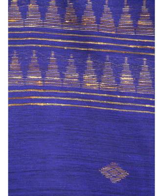Women's blue cotton silk handloom sarees With Blouse 4