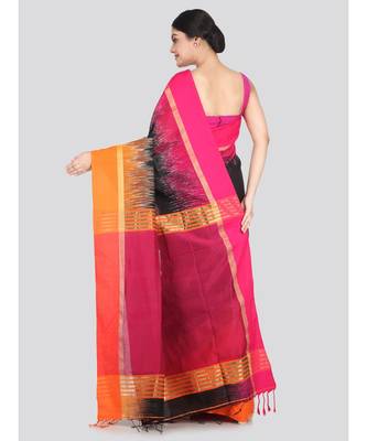 Women's black cotton silk handloom sarees With Blouse 3