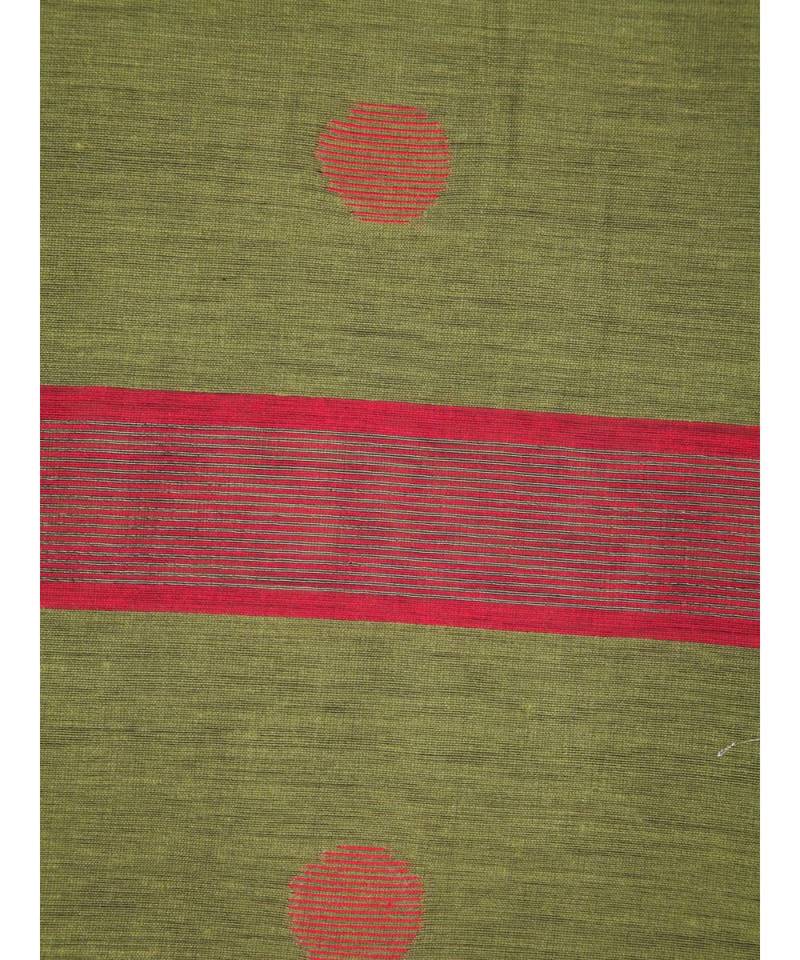 Women's green cotton silk handloom sarees With Blouse