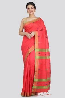 Women's pink cotton silk handloom sarees With Blouse