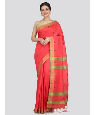 Women's pink cotton silk handloom sarees With Blouse 1