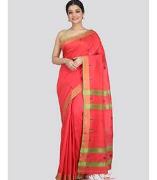 Women's pink cotton silk handloom sarees With Blouse