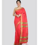 Women's pink cotton silk handloom sarees With Blouse