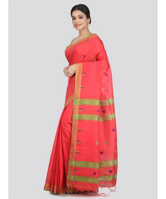 Women's pink cotton silk handloom sarees With Blouse 2