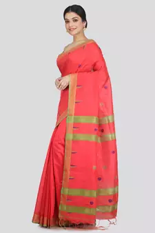 Women's pink cotton silk handloom sarees With Blouse