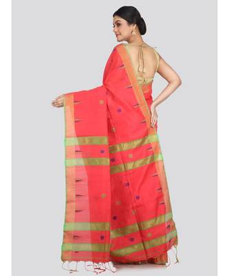 Women's pink cotton silk handloom sarees With Blouse 3