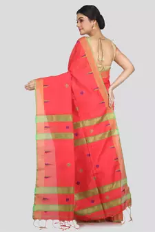 Women's pink cotton silk handloom sarees With Blouse