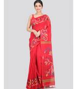 Women's red cotton silk handloom sarees With Blouse