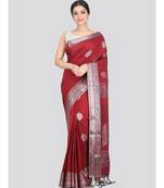 Women's maroon pure cotton handloom sarees With Blouse