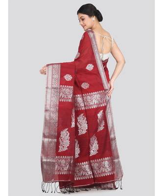 Women's maroon pure cotton handloom sarees With Blouse 3