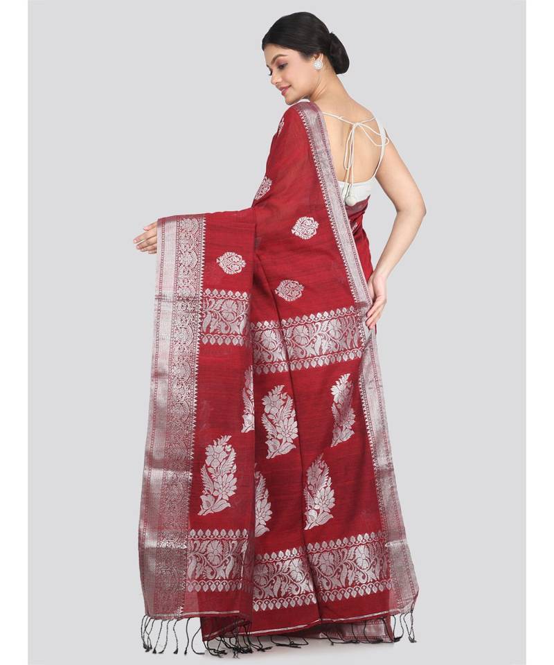 Women's maroon pure cotton handloom sarees With Blouse