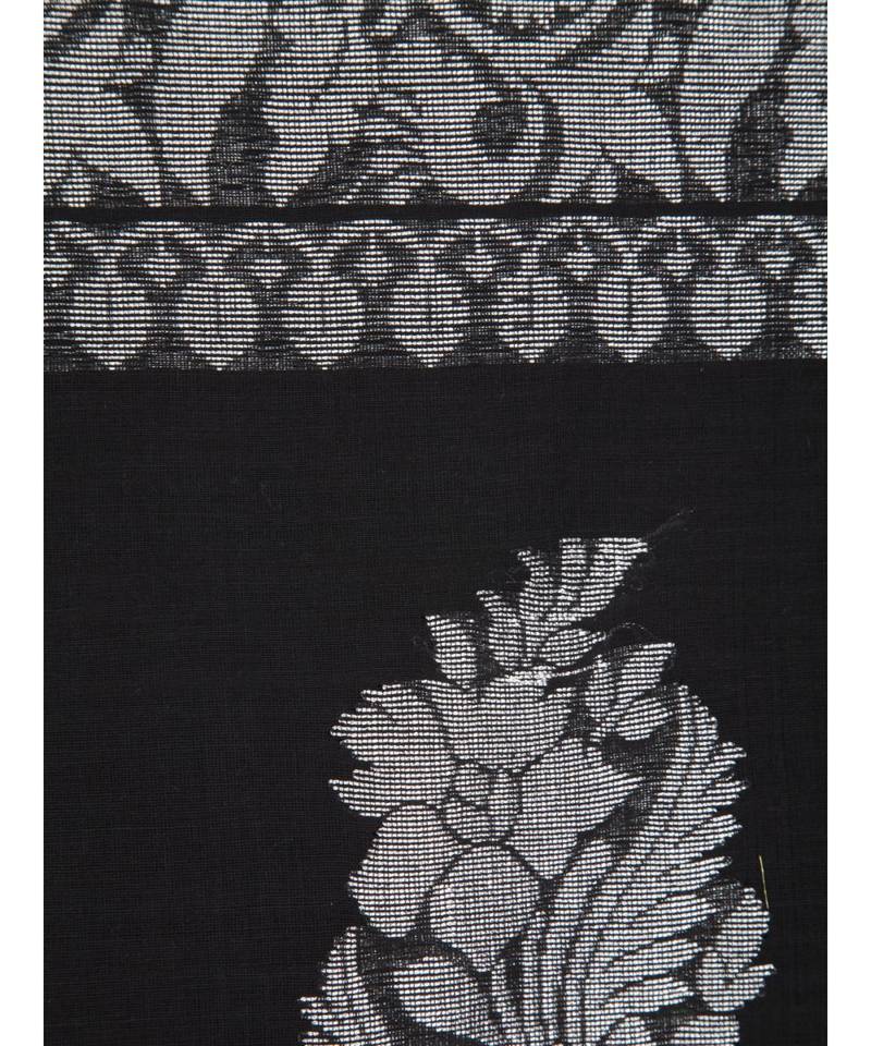 Women's black pure cotton handloom sarees With Blouse