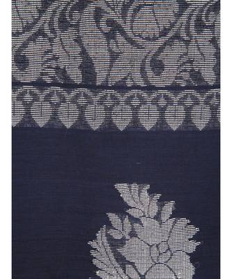 Women's navy blue pure cotton handloom sarees With Blouse 4