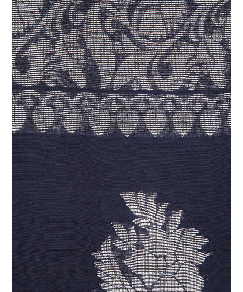 Women's navy blue pure cotton handloom sarees With Blouse