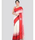 Women's white pure cotton handloom sarees With Blouse
