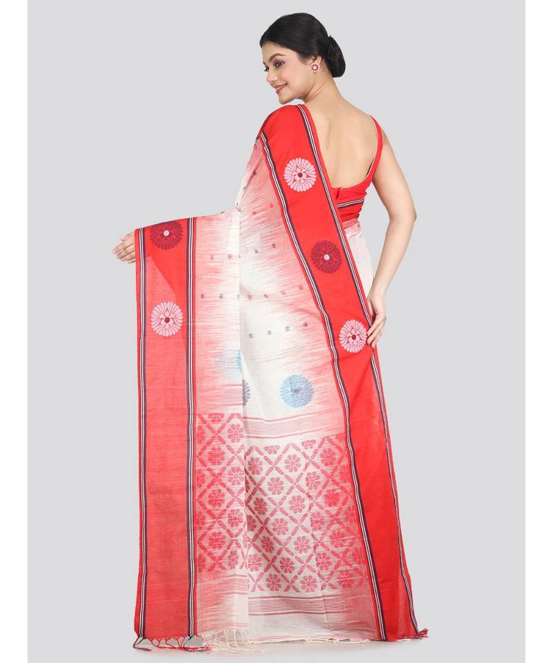 Women's white pure cotton handloom sarees With Blouse