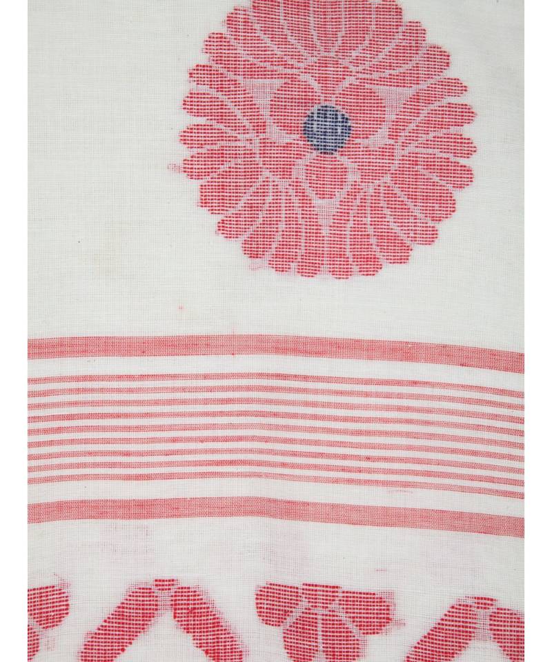 Women's white pure cotton handloom sarees With Blouse