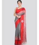 Women's grey pure cotton handloom sarees With Blouse