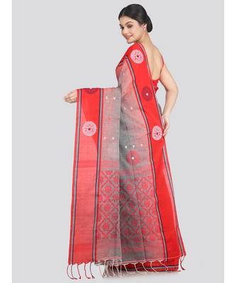 Women's grey pure cotton handloom sarees With Blouse 3