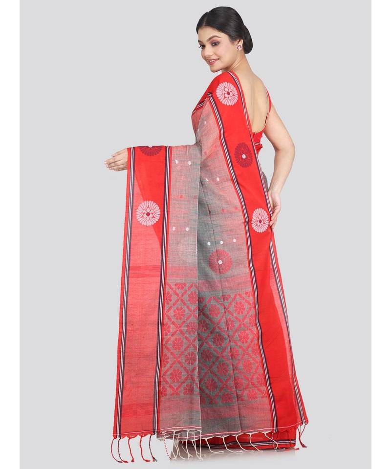 Women's grey pure cotton handloom sarees With Blouse
