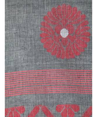 Women's grey pure cotton handloom sarees With Blouse 4