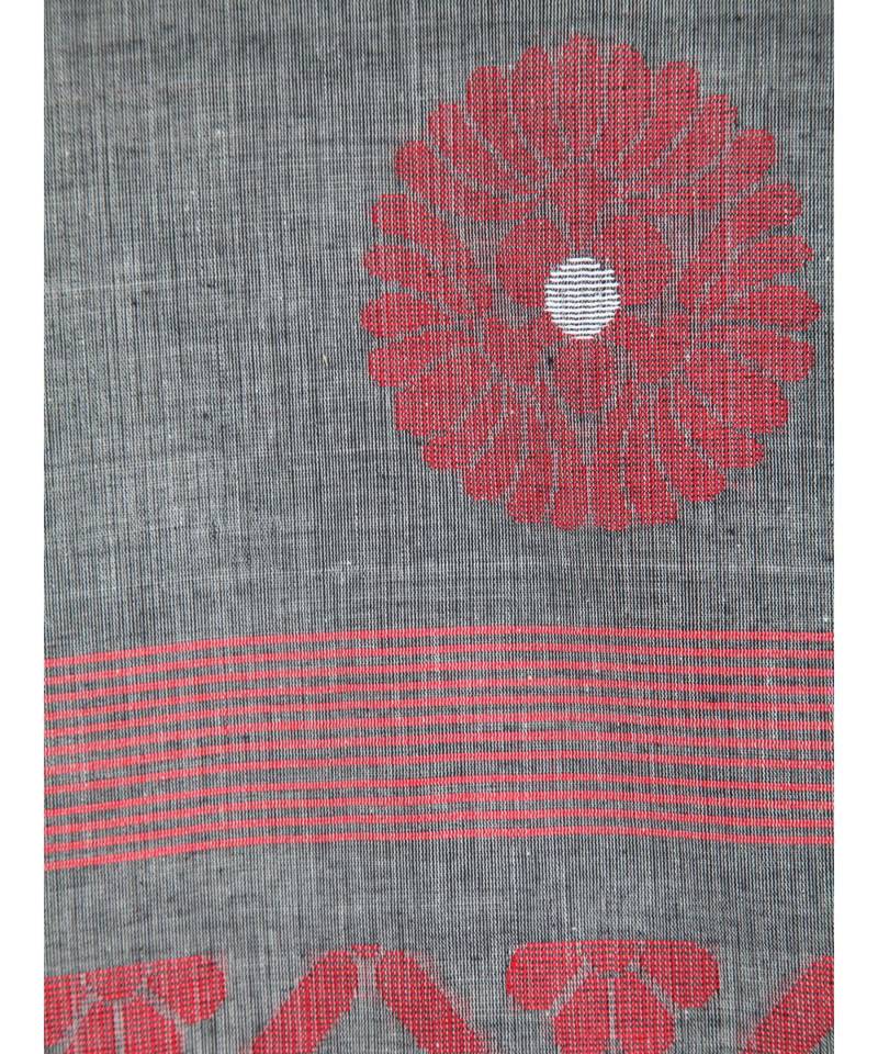 Women's grey pure cotton handloom sarees With Blouse