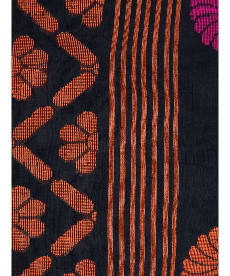 Women's black pure cotton handloom sarees With Blouse