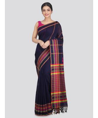 Women's blue pure cotton handloom sarees With Blouse 1