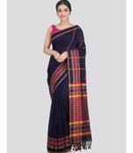 Women's blue pure cotton handloom sarees With Blouse
