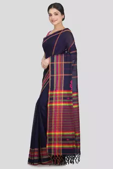 Women's blue pure cotton handloom sarees With Blouse