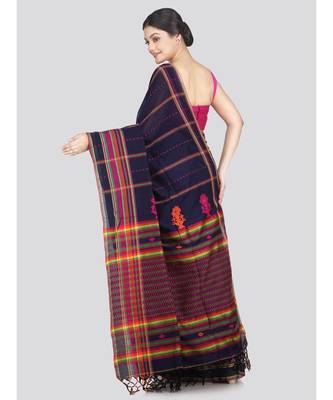 Women's blue pure cotton handloom sarees With Blouse 3
