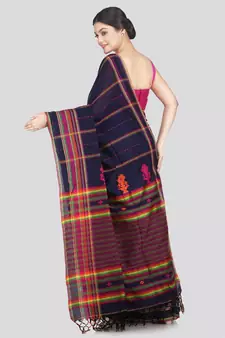 Women's blue pure cotton handloom sarees With Blouse