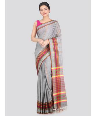 Women's grey pure cotton handloom sarees With Blouse 1