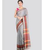 Women's grey pure cotton handloom sarees With Blouse