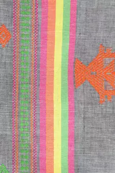 Women's grey pure cotton handloom sarees With Blouse