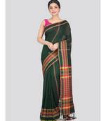Women's green pure cotton handloom sarees With Blouse