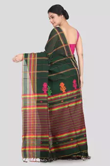 Women's green pure cotton handloom sarees With Blouse