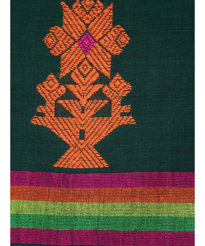 Women's green pure cotton handloom sarees With Blouse