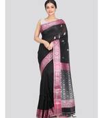 Women's black pure linen handloom sarees With Blouse