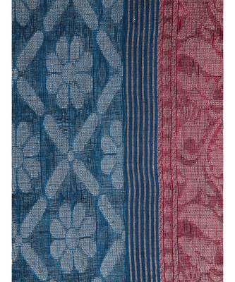 Women's blue pure linen handloom sarees With Blouse 4