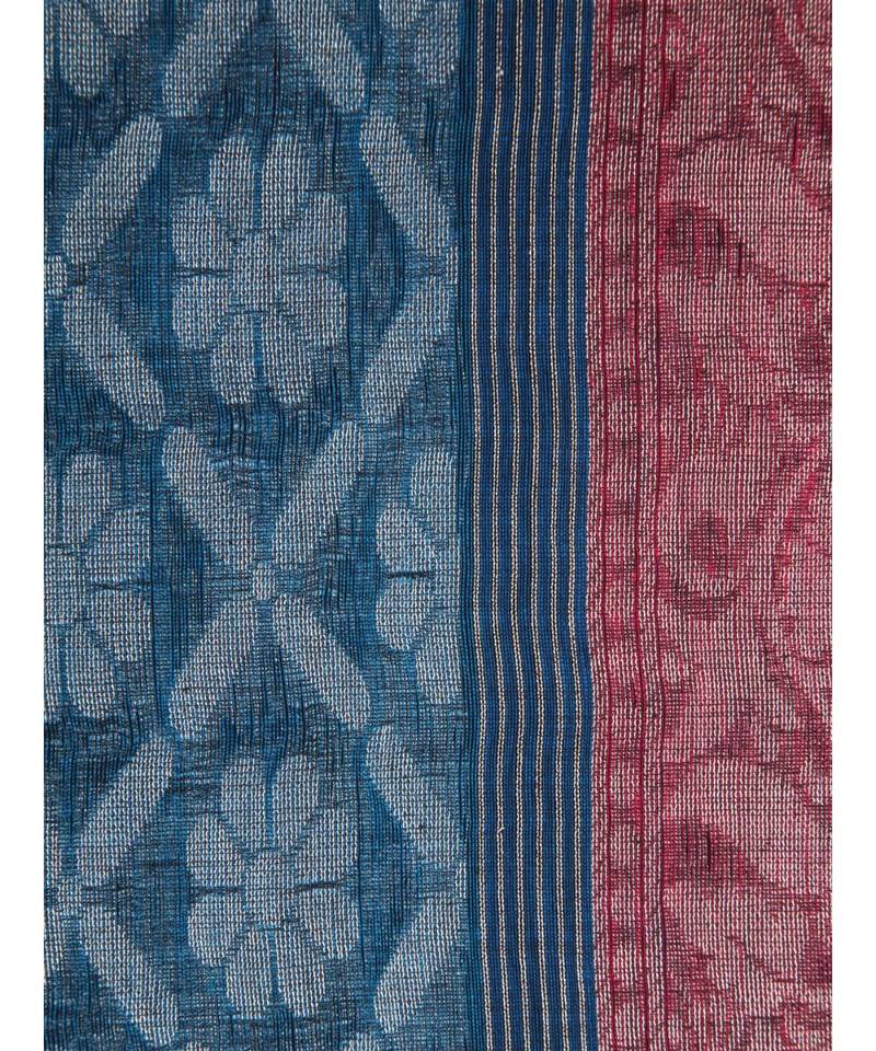 Women's blue pure linen handloom sarees With Blouse