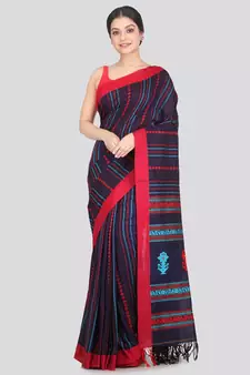 Women's navy blue pure cotton handloom sarees With Blouse