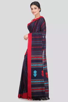 Women's navy blue pure cotton handloom sarees With Blouse