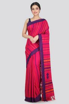 Women's pink pure cotton handloom sarees With Blouse